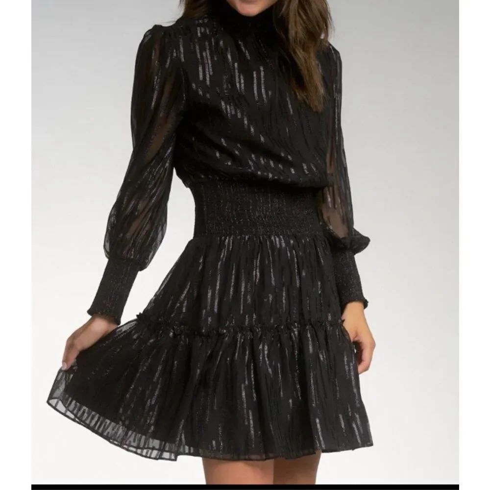 Elan Black/Silver Smock Dress Size Medium